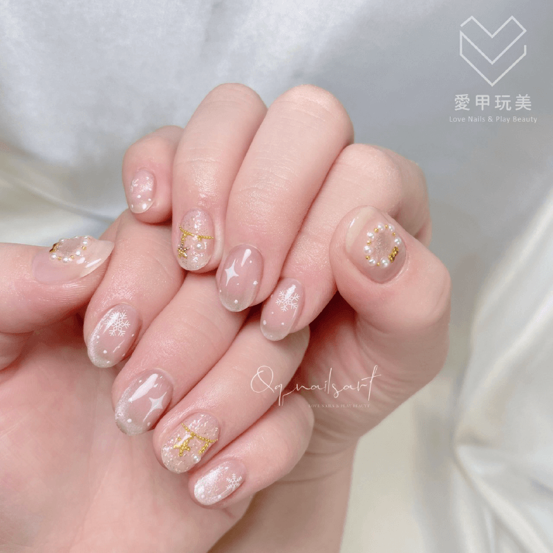 透明底色加上彩繪點綴,讓美甲更加可愛 QQ老師美甲作品-台中美甲推薦