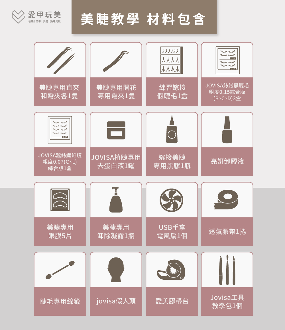 13項美睫教材,充分應用於課程當中! 美睫課程教材-美睫教學推薦