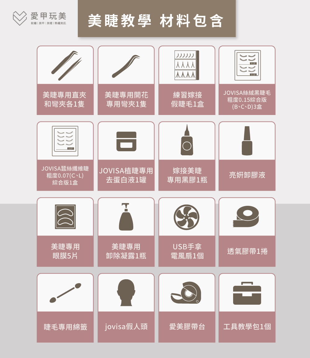 13項美睫教材,充分應用於課程當中! 美睫課程教材-美睫教學推薦
